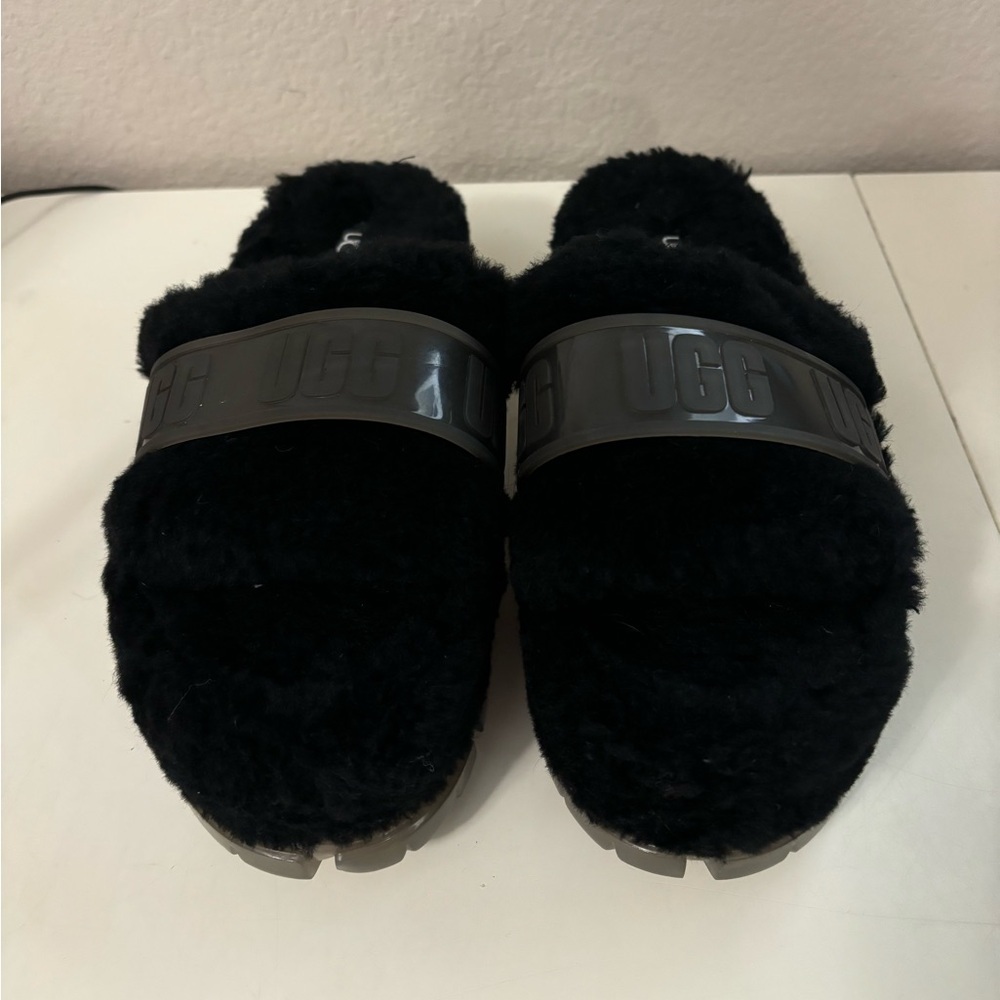 UGG | Fluffita Clear Fluff‎ Slide Platform Sandals Slippers Black Women’s Sz 8 - Picture 2 of 5